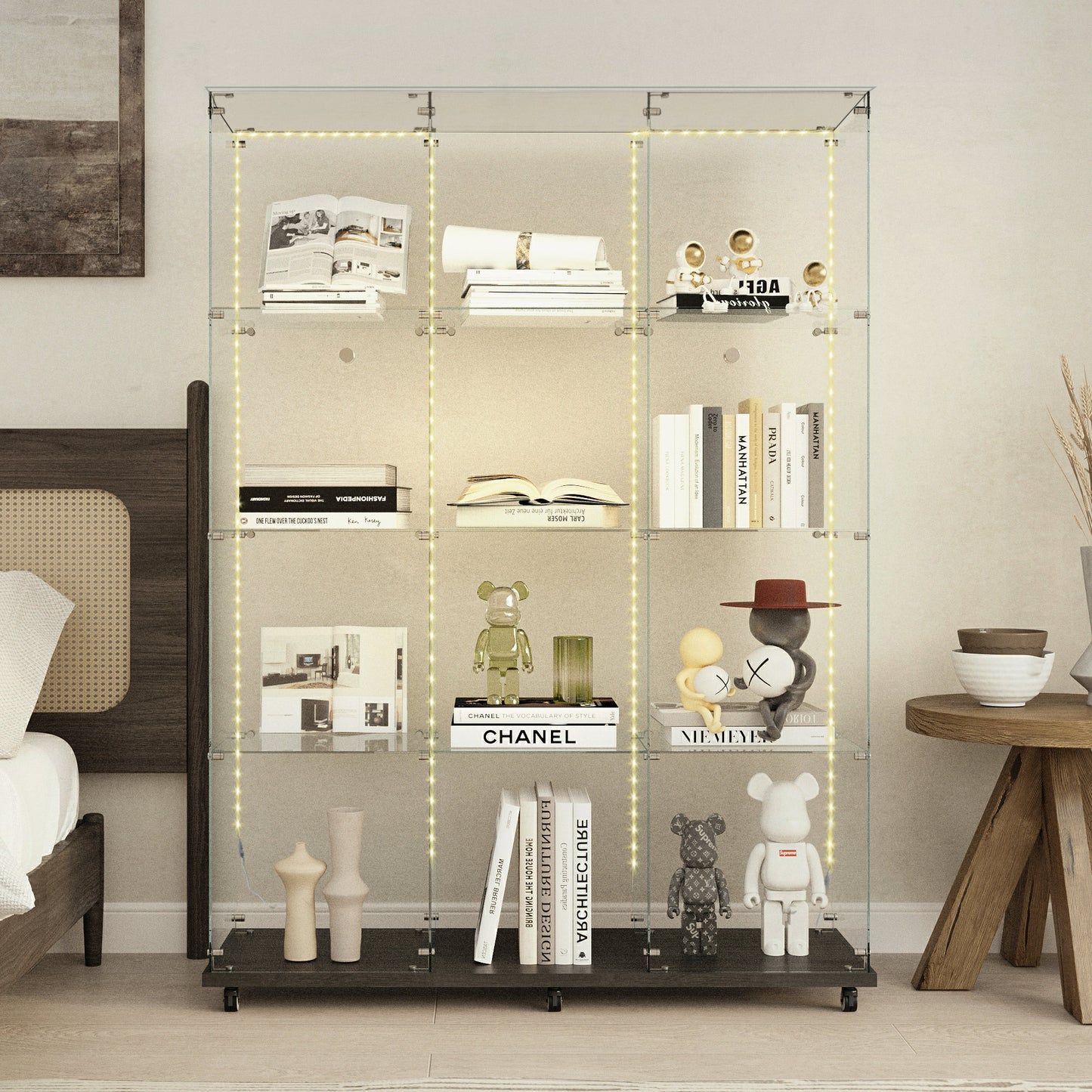 Glavix Luxe Cabinet – Black Display with Glass Top, Lock, Bluetooth LED, and Wheels