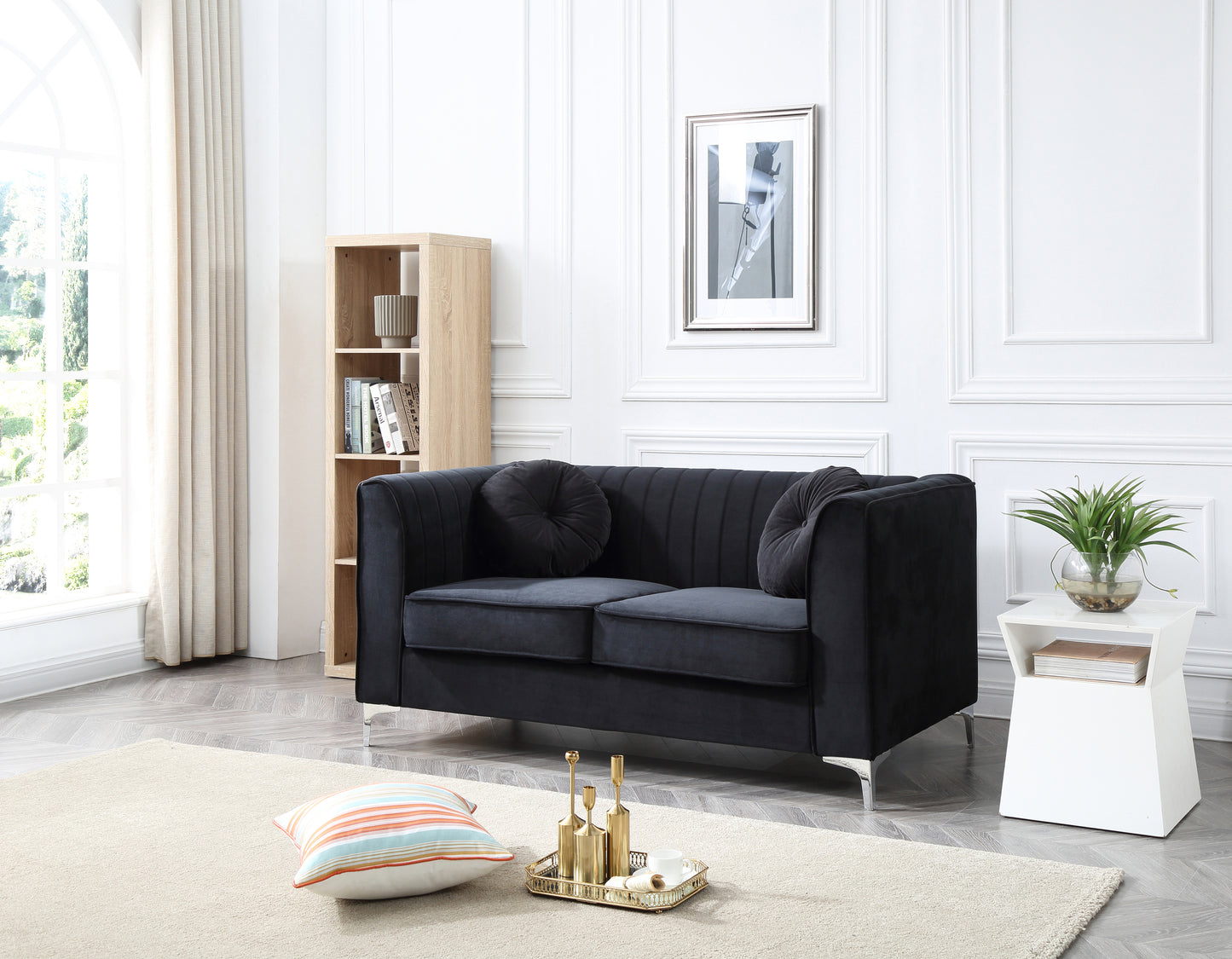Lunvera™ Black Sloped-Arm Loveseat – Stylish 2-Seater Sofa for Contemporary Comfort