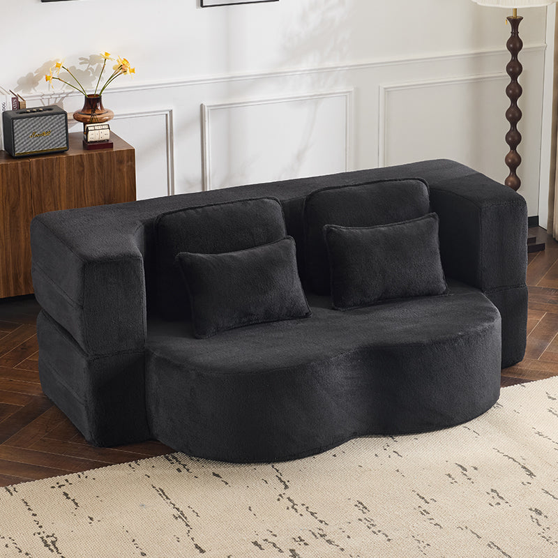 NestEdge ‘DreamFold” Queen Sofa Bed – Black Chenille Convertible Sleeper | High-Density Foam