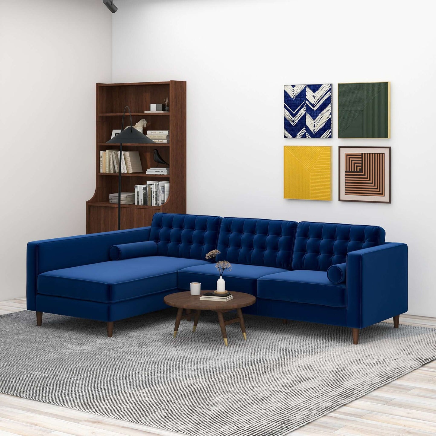 Christian Left-Facing Lounge – Plush Velvet Sofa in Sapphire Blue