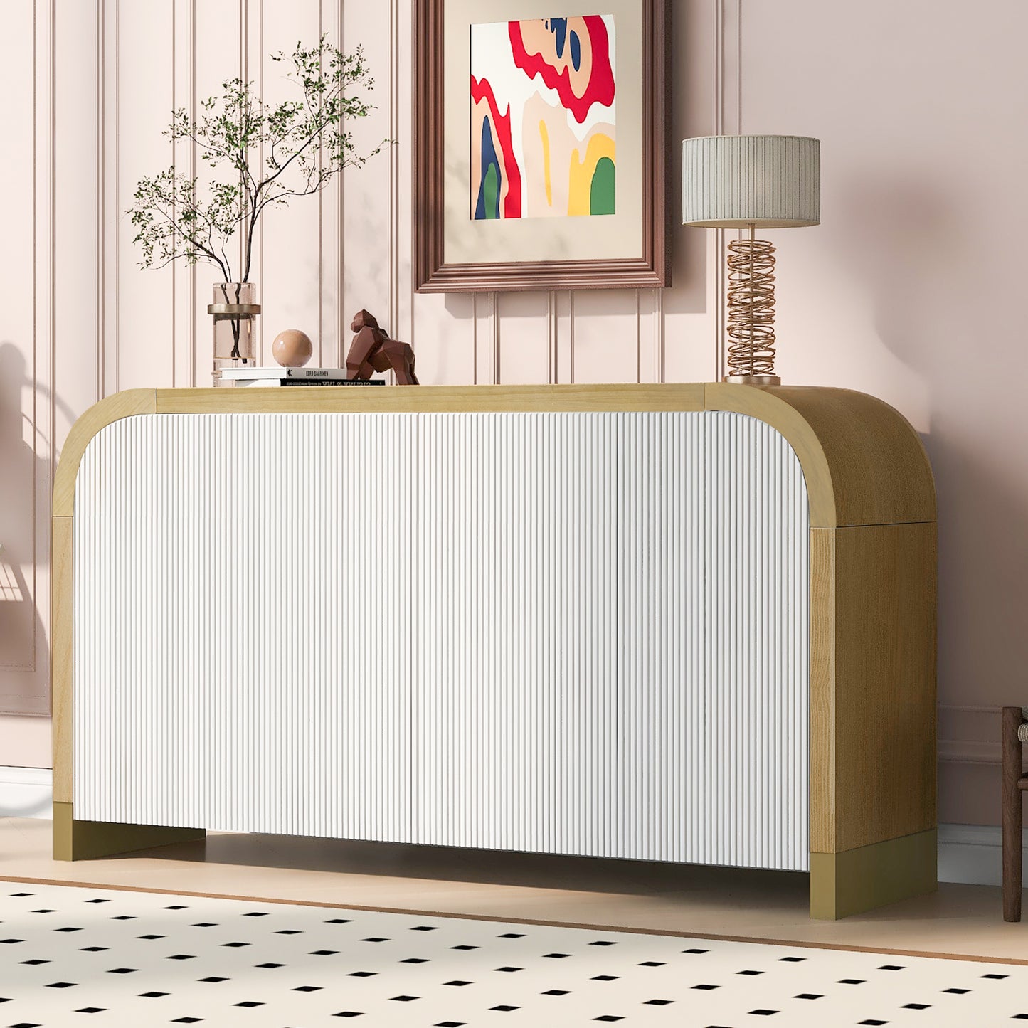Wavari Curve Cabinet – 4-Door Console with Wavy Door Panels & Rounded Corners