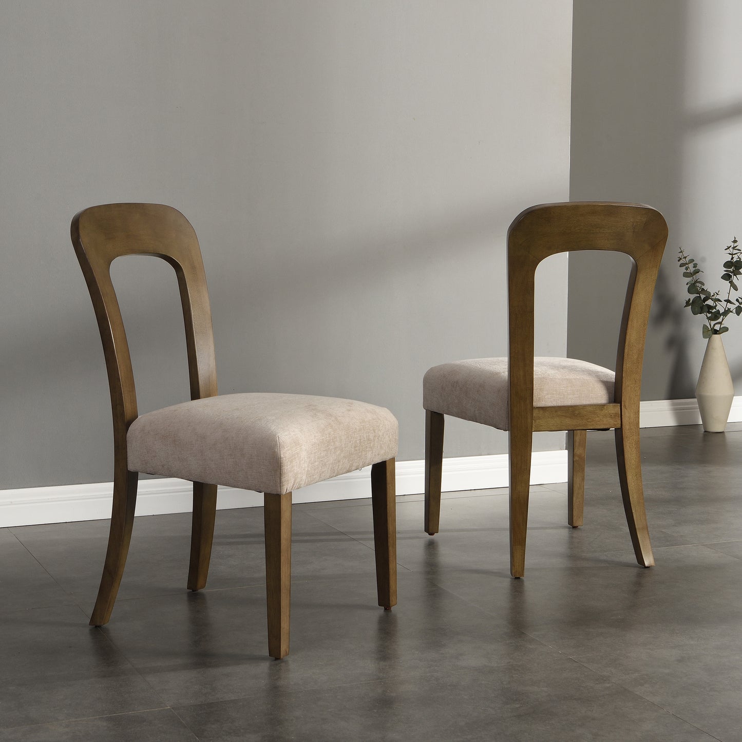 Liora Dining Chairs – 2 Beige Fabric Seats with Light Brown Wood Legs
