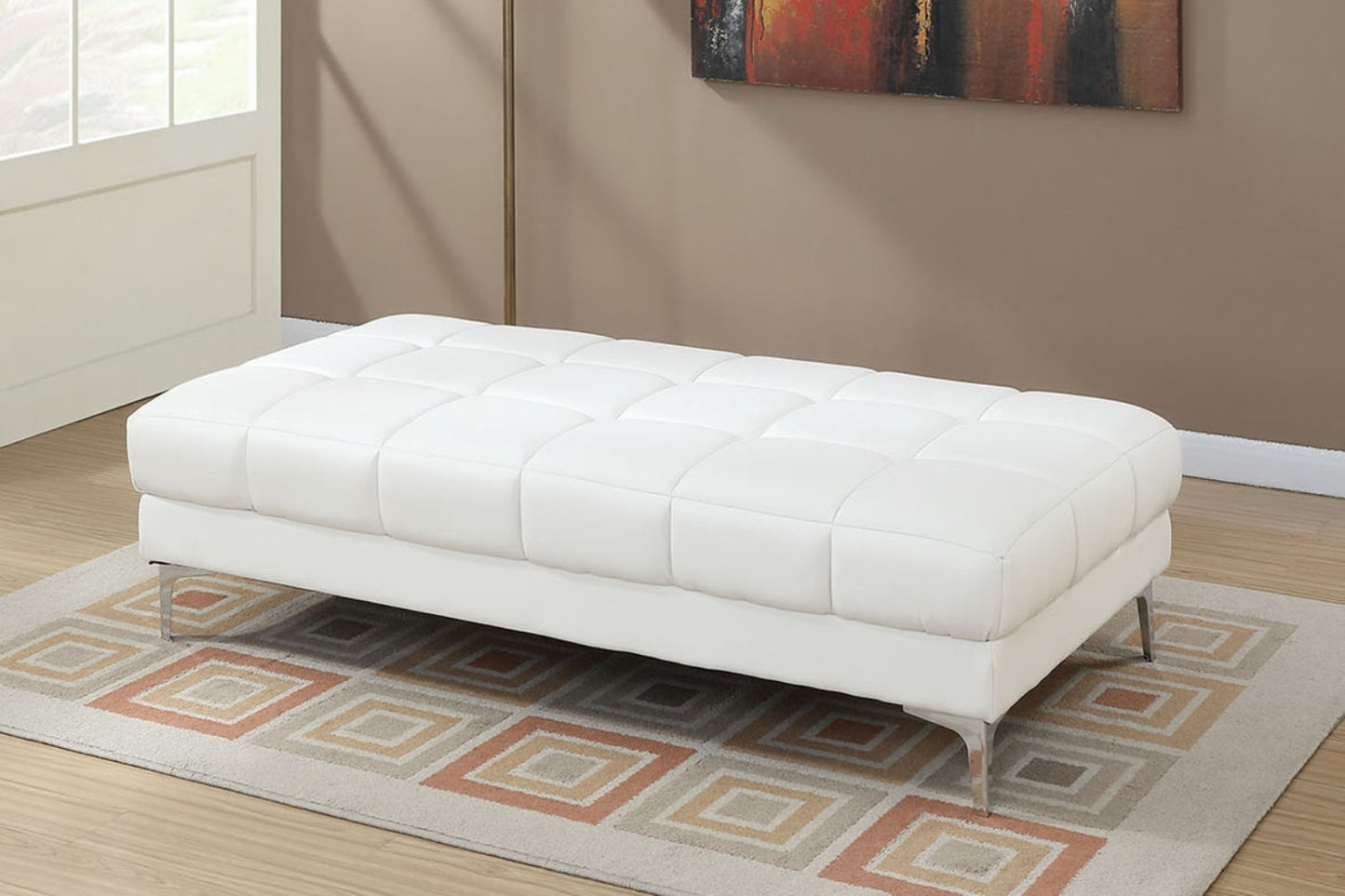 Vyron XL Ottoman – Whitebond Leather with Steel Legs