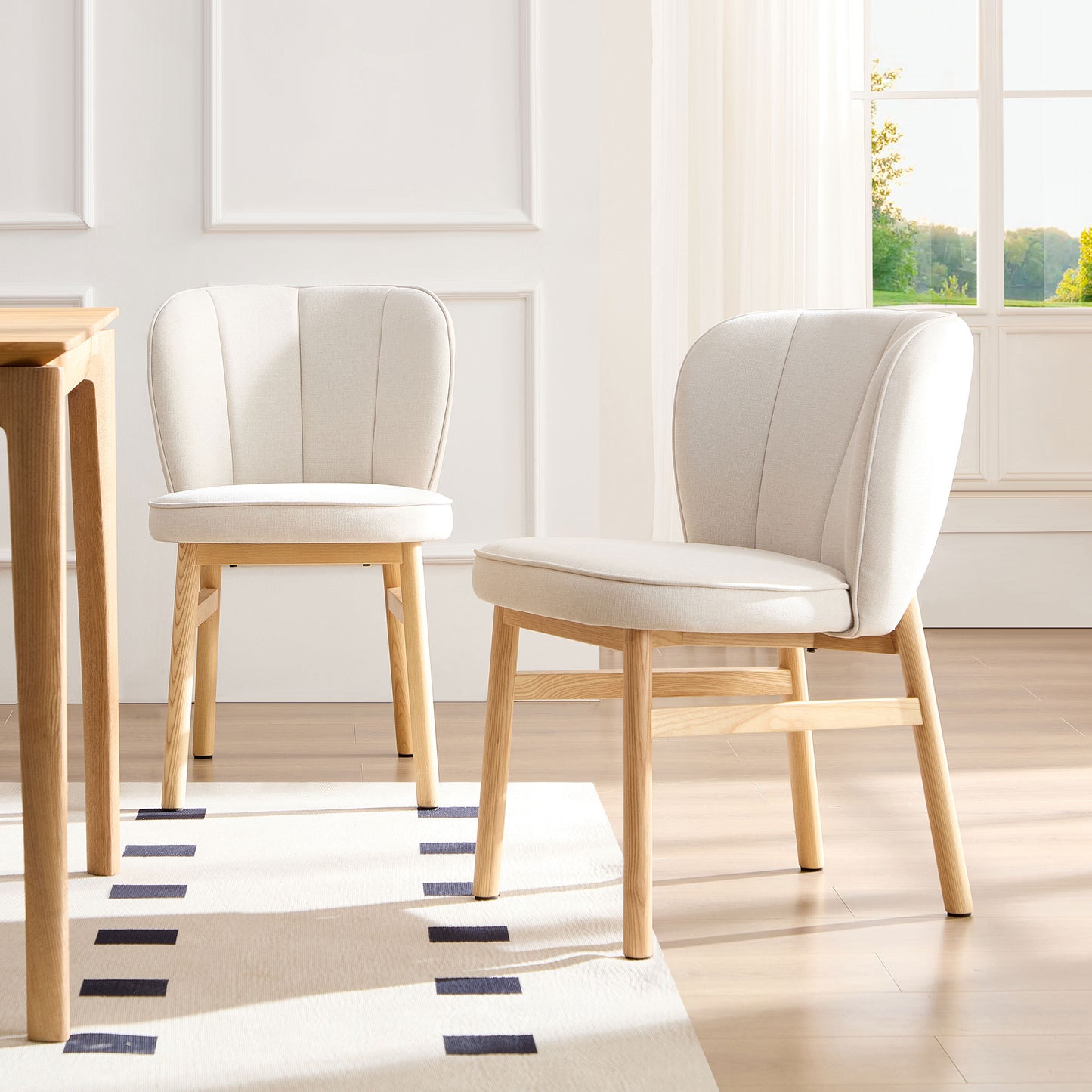Ashra Shell Chairs – Set of 2 Armless Upholstered Ash Frame Seats for Dining or Lounge