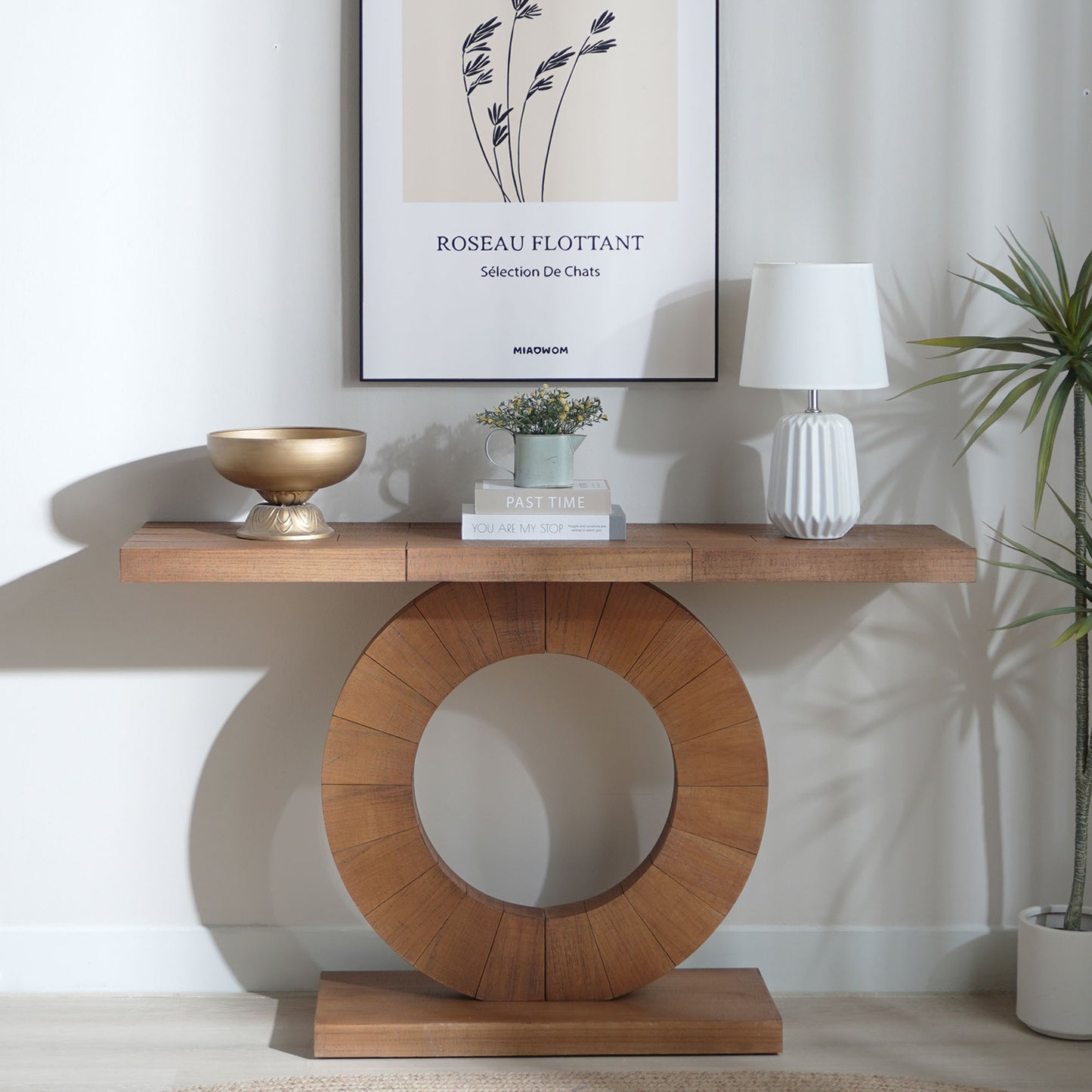 Lorwin Console Table – 53.2" Minimalist Woodform with Circular Base