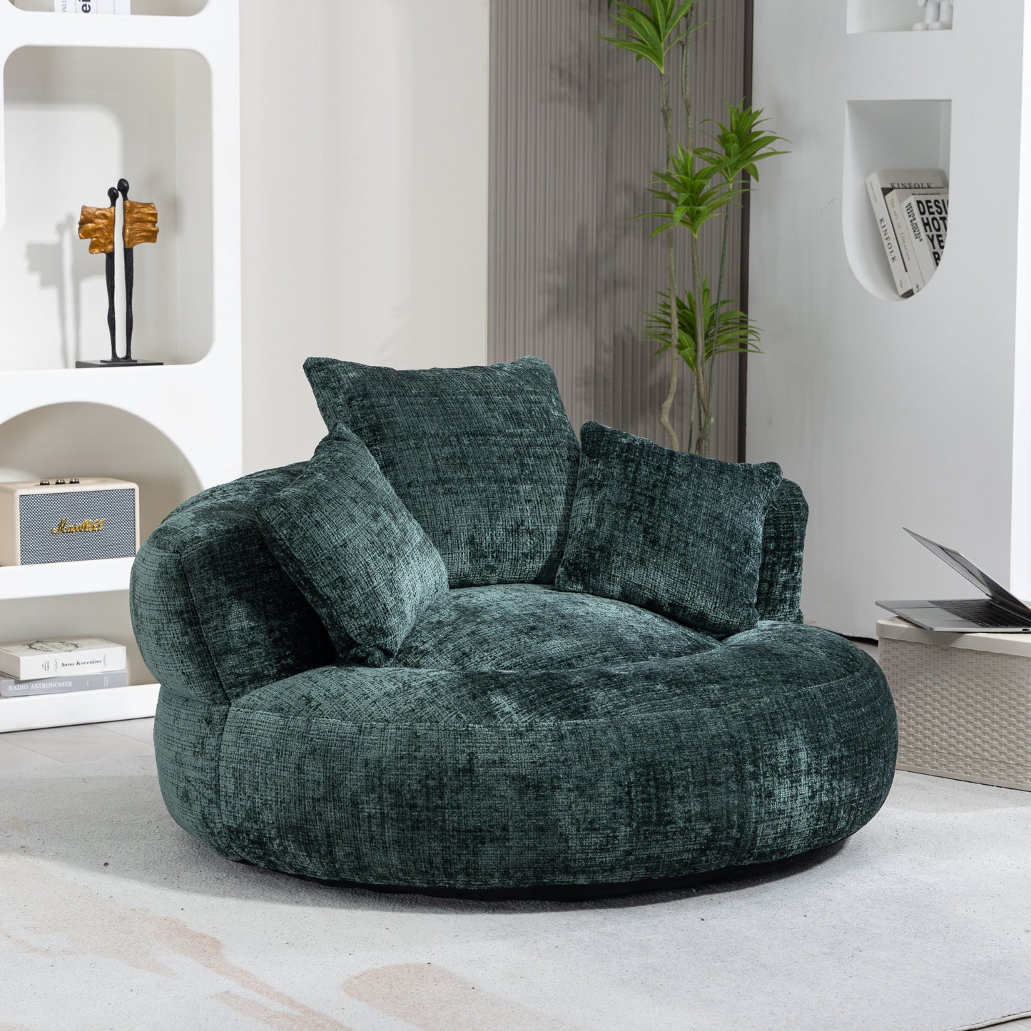 Coolmore Highback Lounger – Emerald Chenille Bean Sofa Chair with Pillow Trio