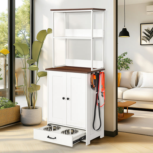 Verno Pet Feeder Console – White Feeding Station with 2 Bowls, Adjustable Shelves & Storage - JUSTLIVE NESTJUSTLIVE NEST