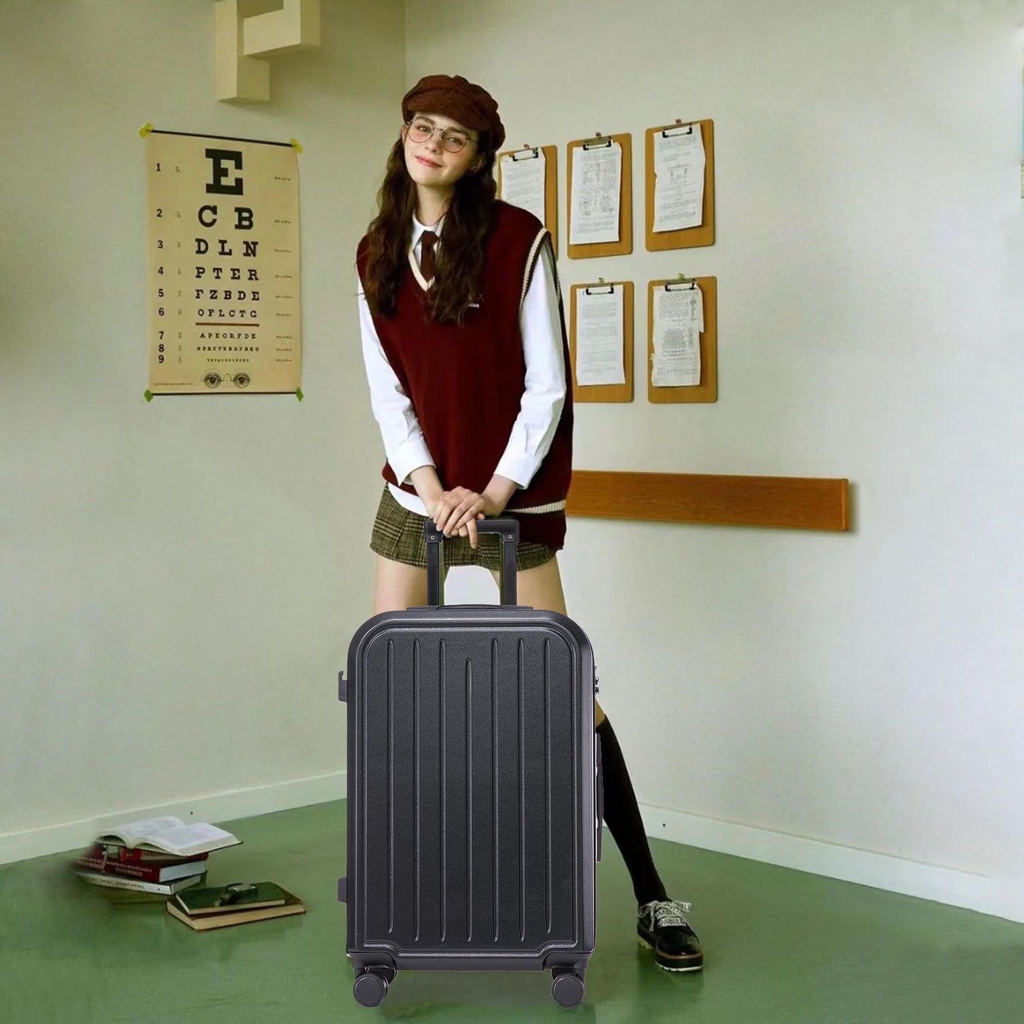 Jetera 3 - Piece ABS Travel Set – Black Spinner Suitcases with USB Port & Cup Holder (20/24/28") - JUSTLIVE NESTJUSTLIVE NEST