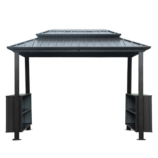Grillan 6x10' BBQ Gazebo – Gray Steel Roof Grill Shelter with Cabinets & Ceiling Hooks - JUSTLIVE NESTJUSTLIVE NEST