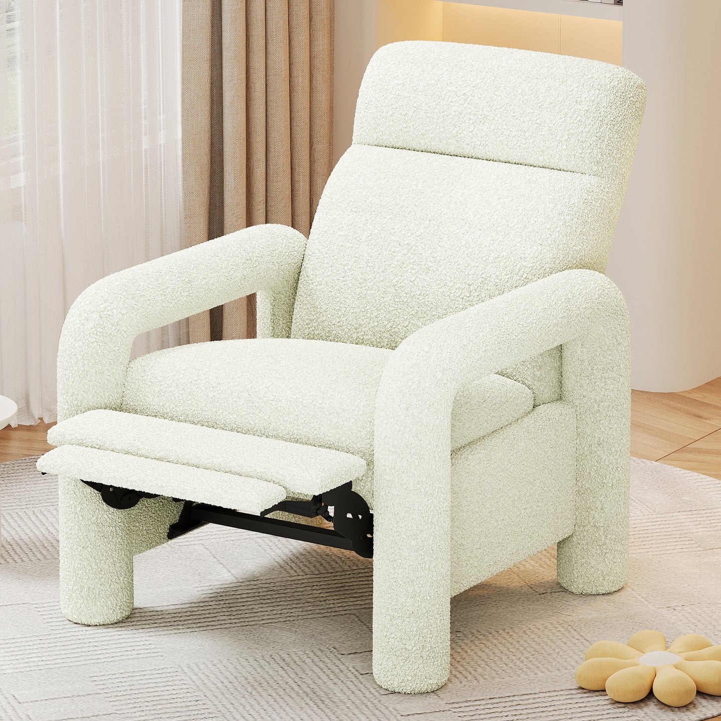 Elda Pushback Chair – 31.25" Upholstered Recliner with Adjustable Backrest (Beige)