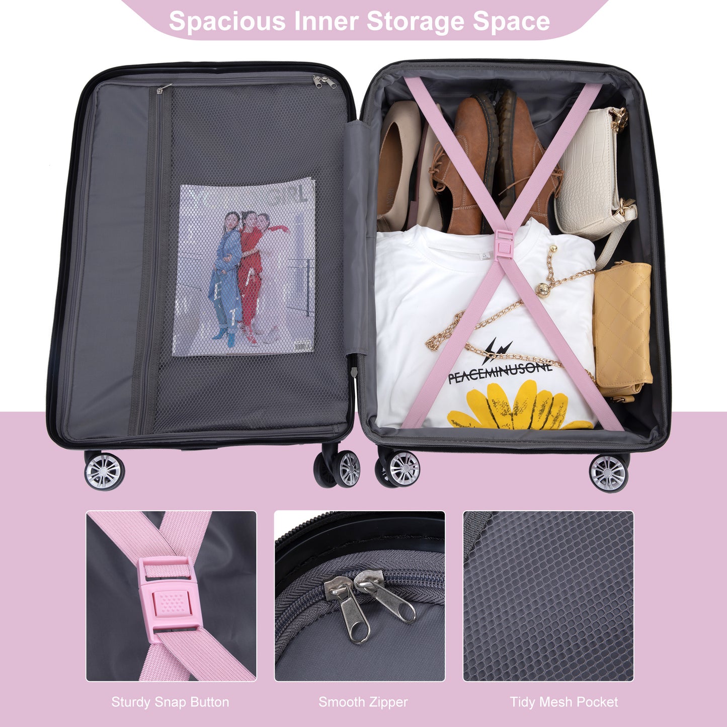 Jetera 3 - Piece Luggage Set – Pink PC Expandable Suitcases with Double Spinner Wheels & TSA Lock - JUSTLIVE NESTJUSTLIVE NEST