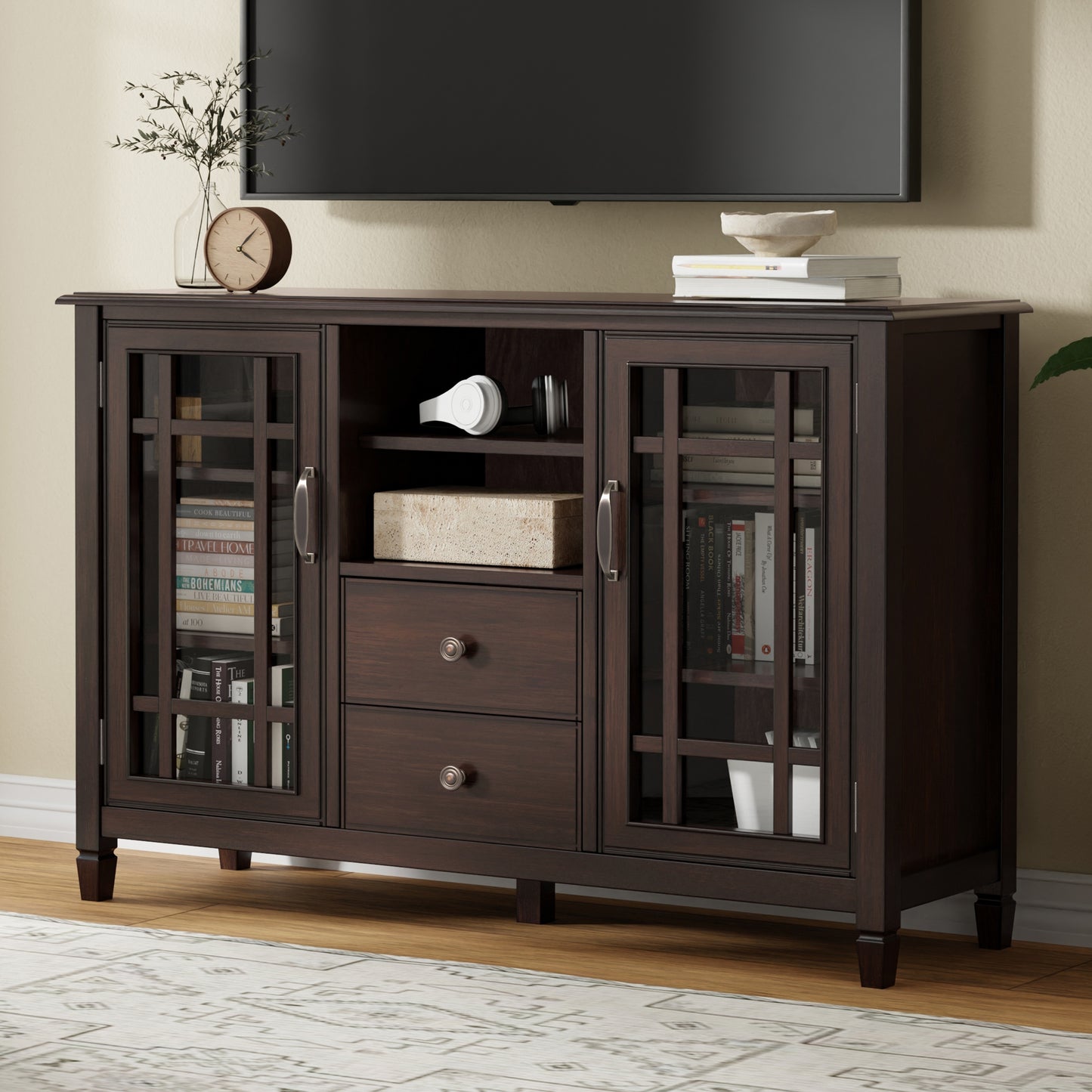 Connalta Tall Console – Vertical Black TV Cabinet with Closed Storage