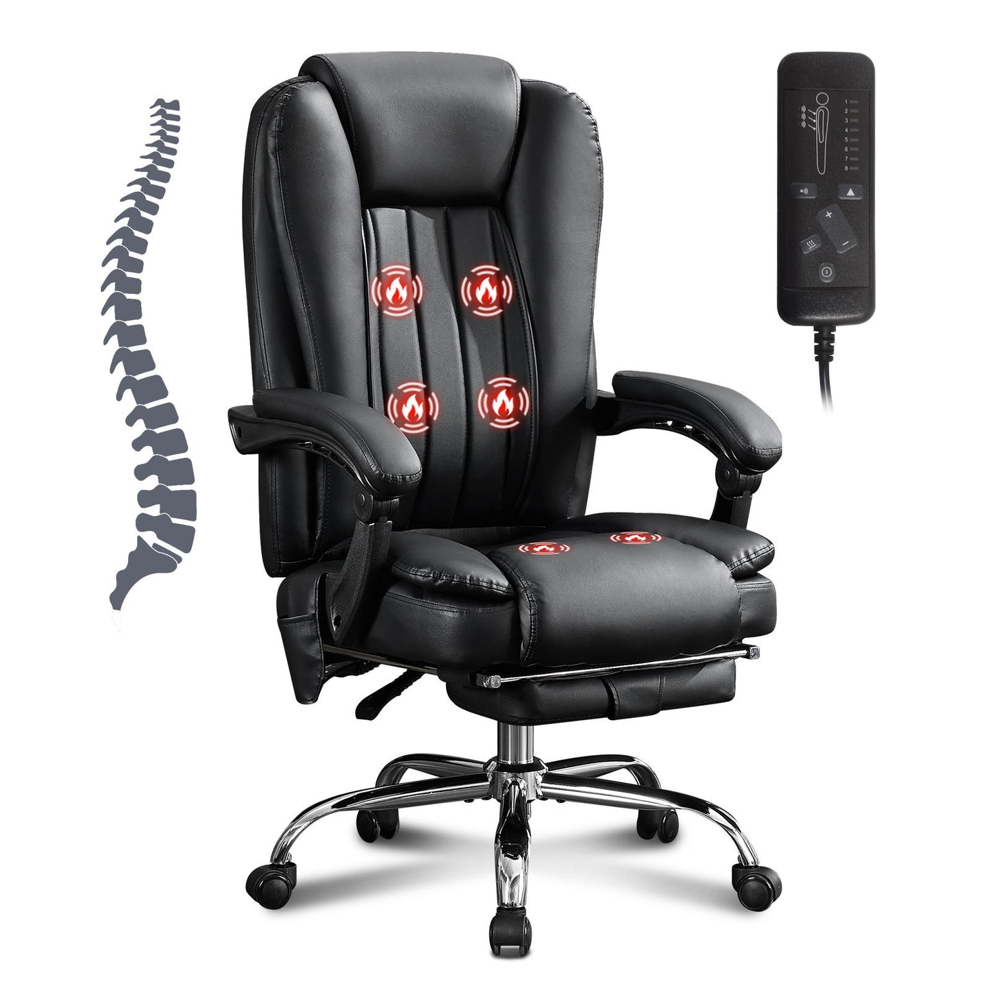 Reviva Massage Chair – Executive Office Chair with Heat, Vibration & Footrest (Black)