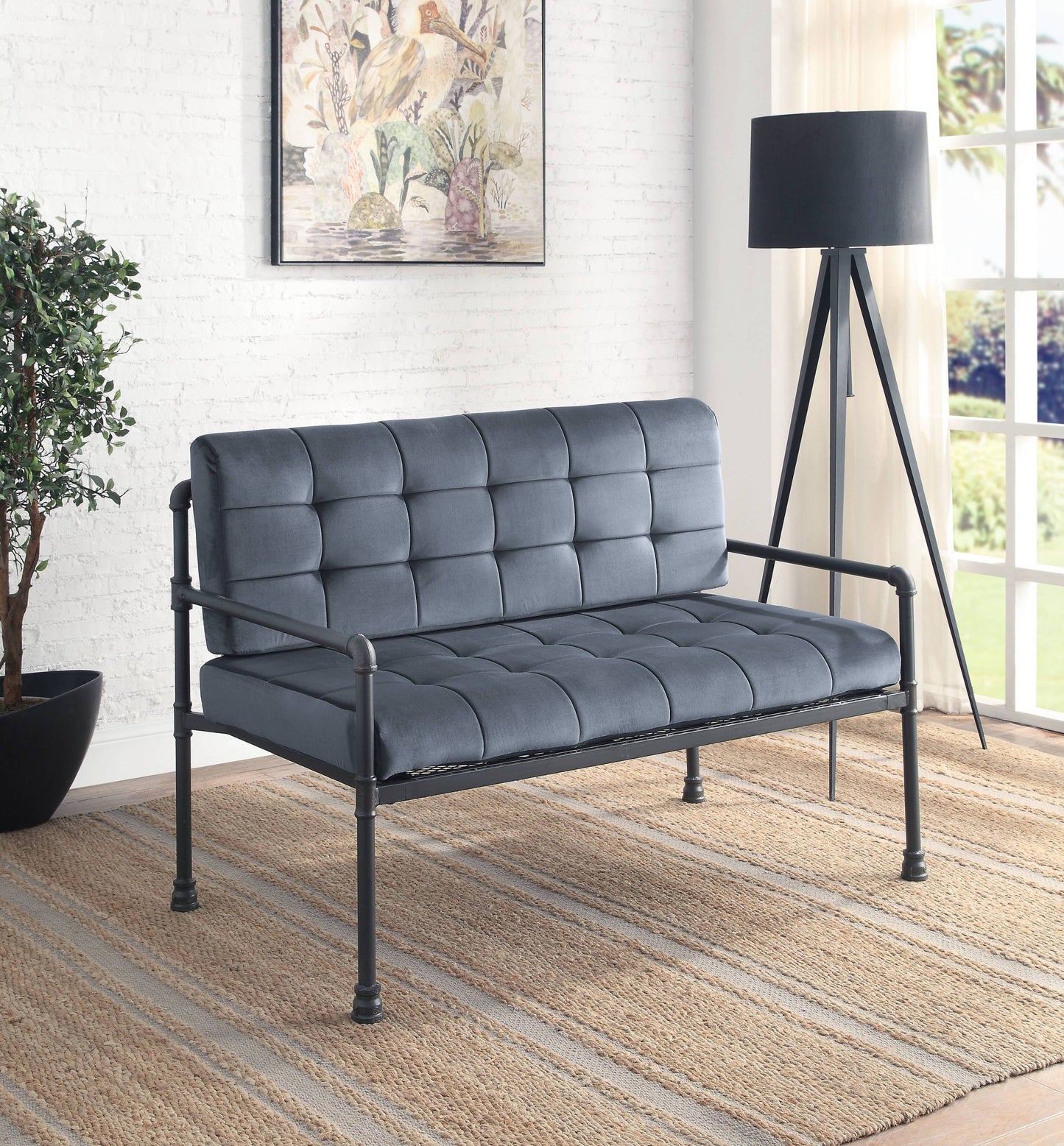 Brantley Velvet Lounge – Chic Gray Upholstered Loveseat with Sandy Gray Accents
