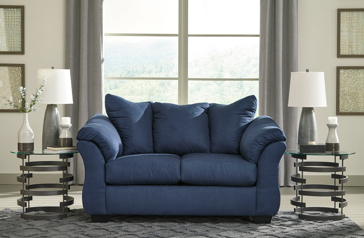 Arunza™ Navy Blue Microfiber Loveseat – Plush Pillow-Back 2-Seater for Everyday Comfort