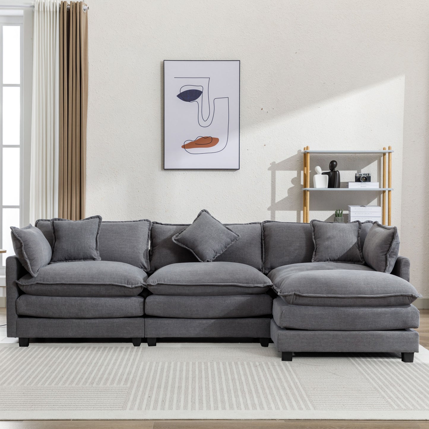 AuroraNest™ Horizon Sofa – 112" Luxe Ocean Blue Lounge Set with Ottoman, Gray