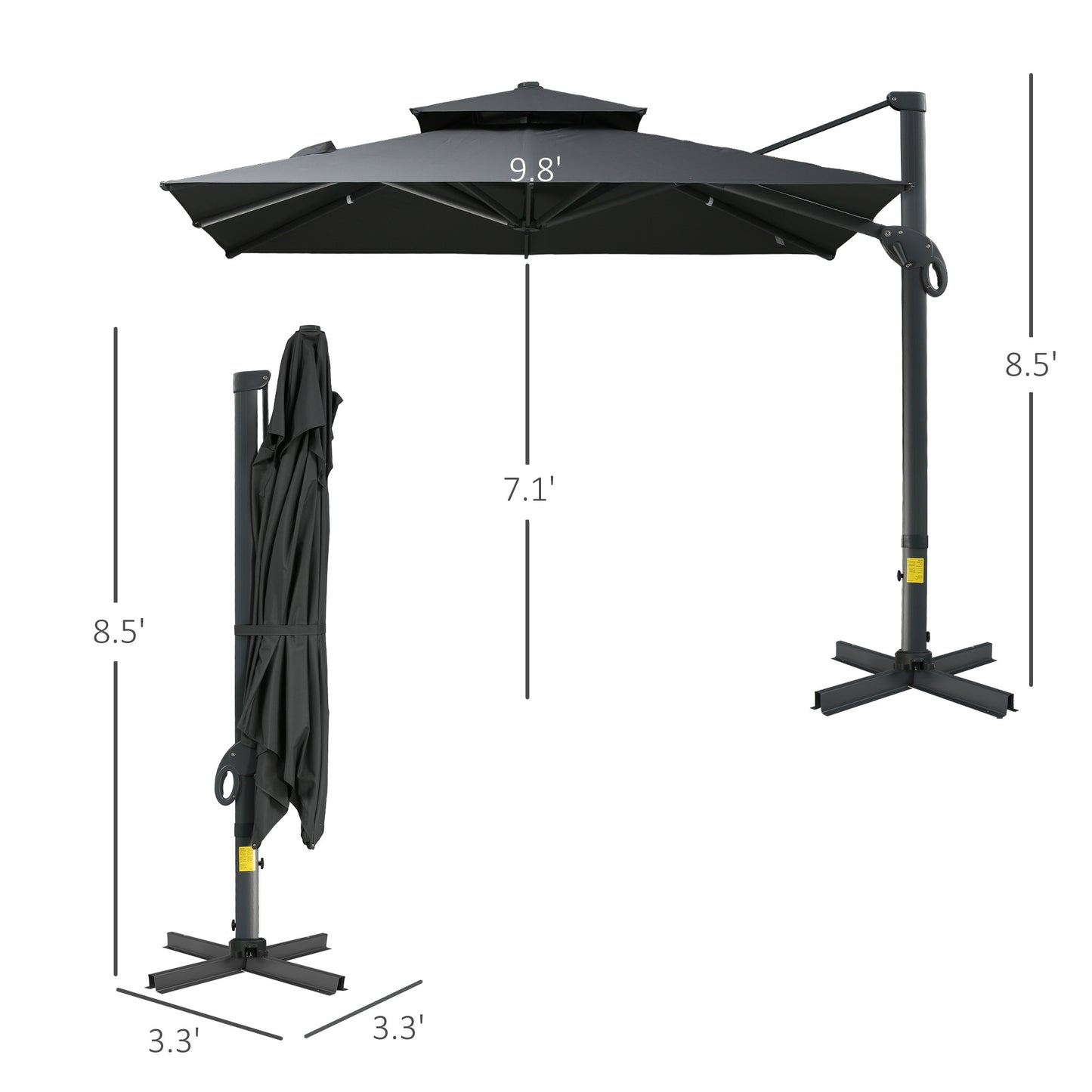 Solair 10' Offset Umbrella – Square Hanging Cantilever Shade with 360° Rotation & Tilt (Gray) - JUSTLIVE NESTJUSTLIVE NEST