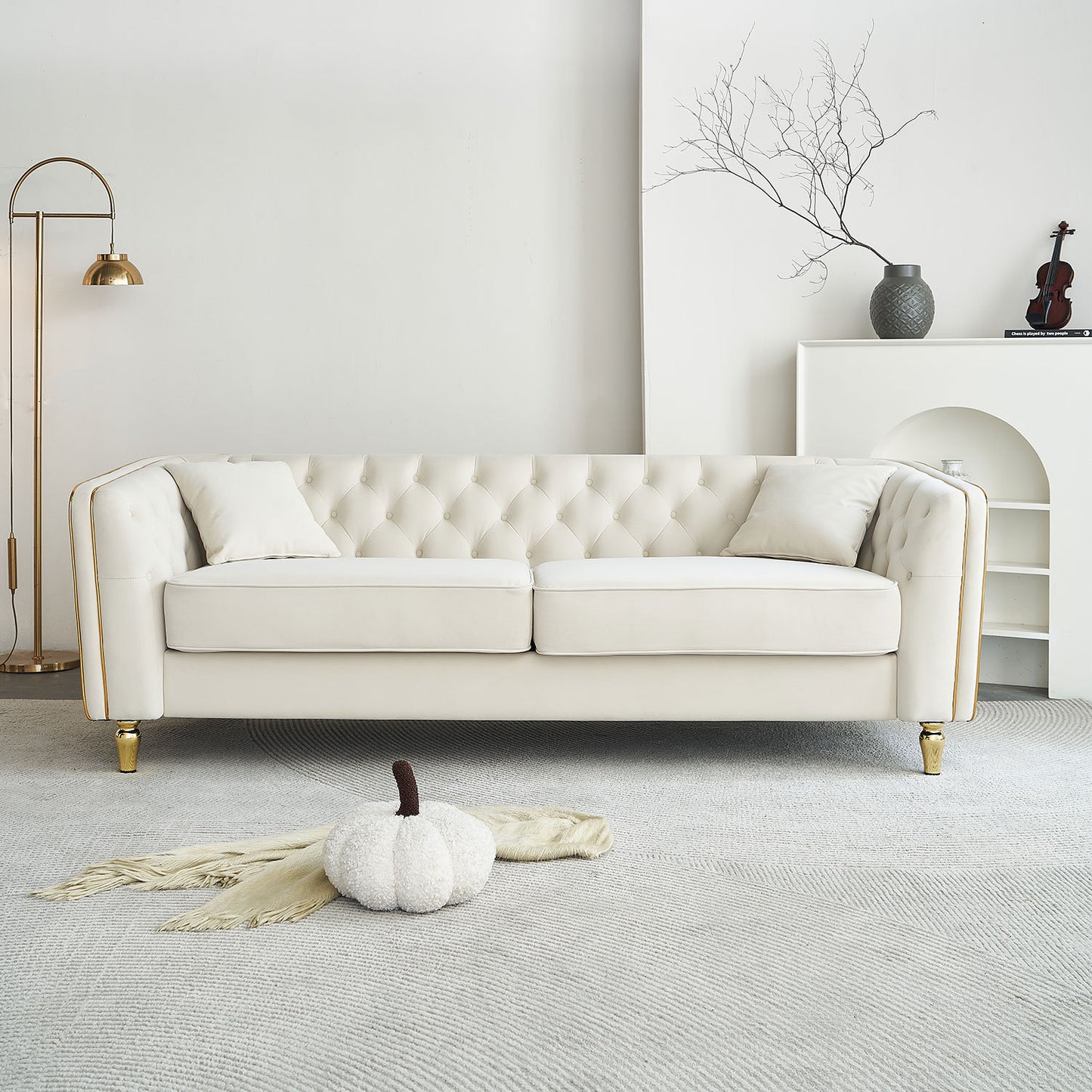 NestEdge ‘VeluNest” 87” Tufted Velvet Sofa – Midnight Black Lounge Comfort