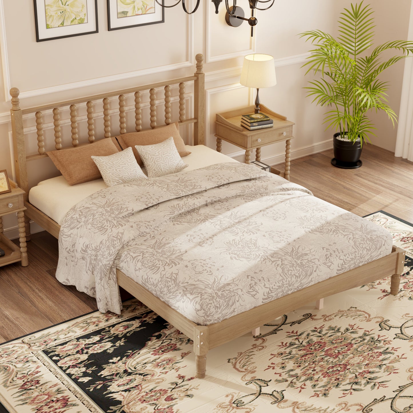 Gourdra Queen Bed – Natural Wood Platform with Gourd-Shaped Headboard