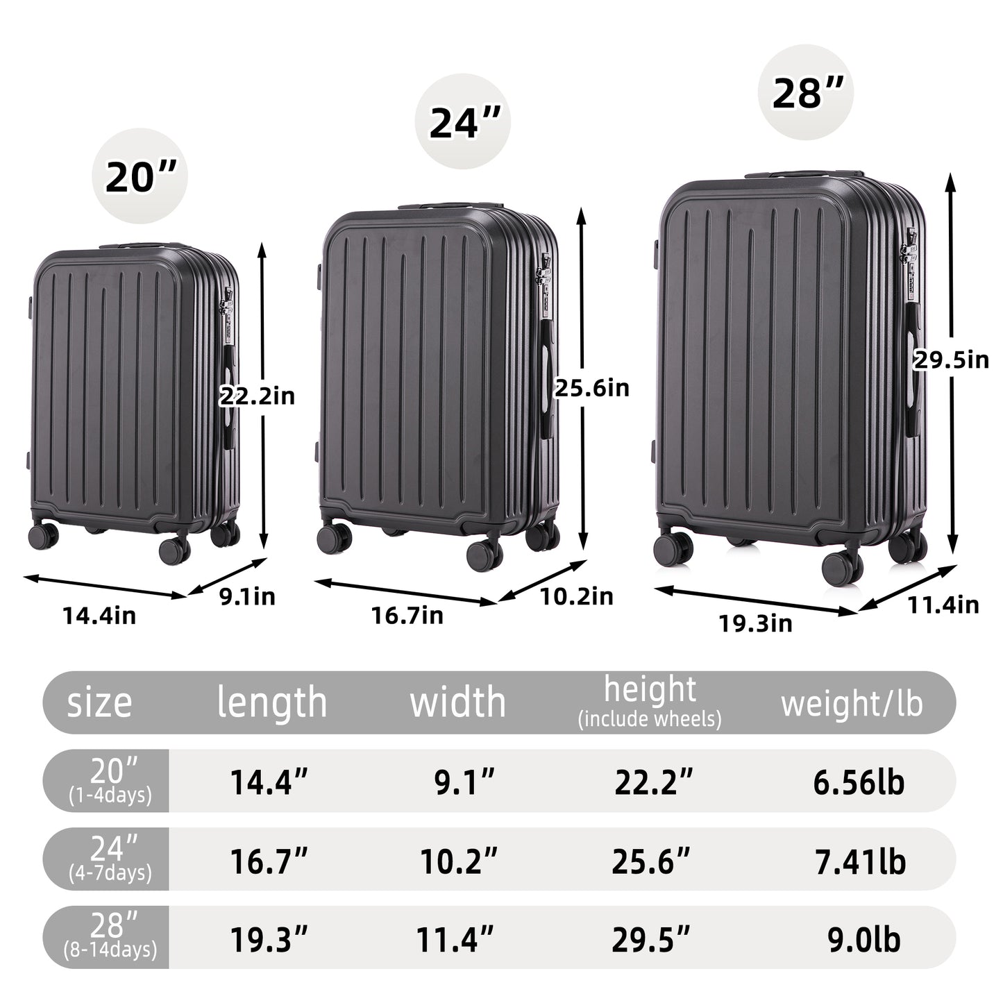 Jetera 3 - Piece ABS Travel Set – Black Spinner Suitcases with USB Port & Cup Holder (20/24/28") - JUSTLIVE NESTJUSTLIVE NEST
