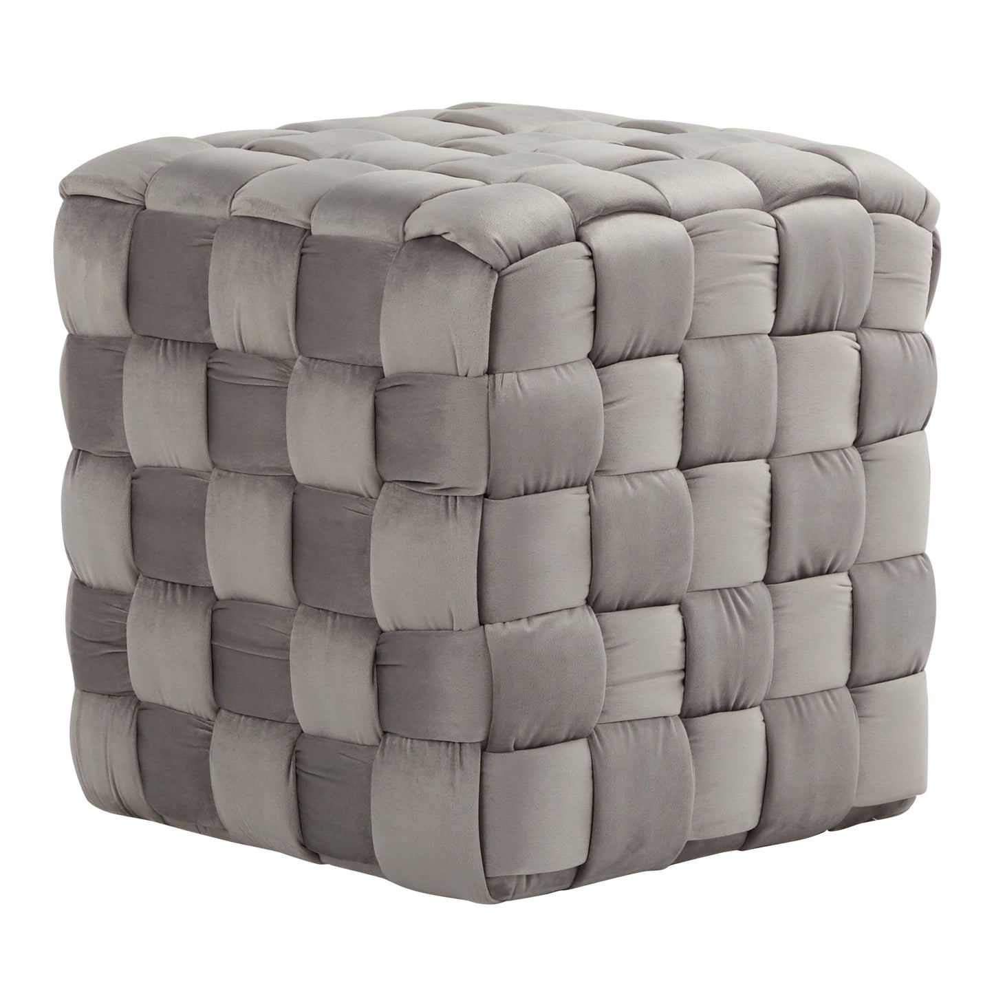Nola Pouf – Braided Velvet Cube in Deep Gray