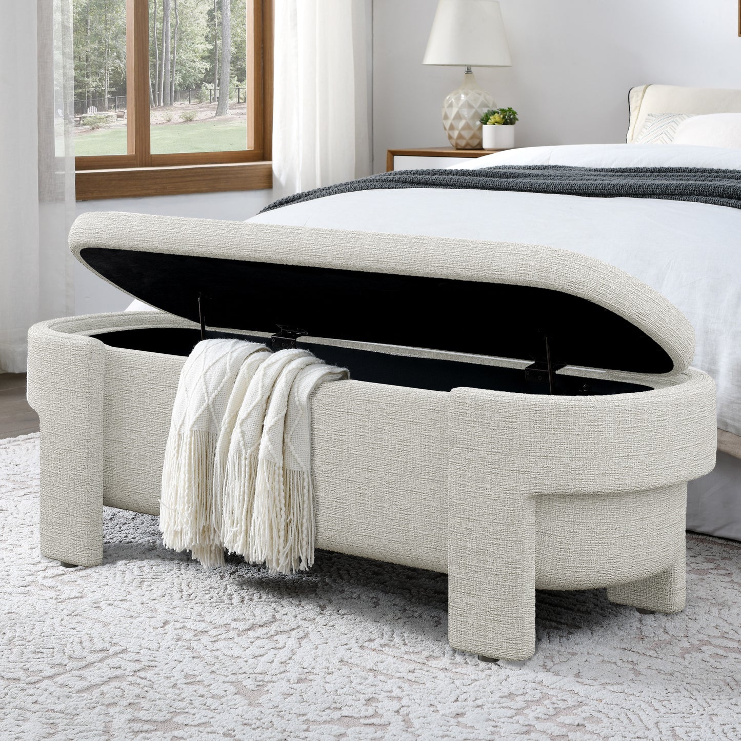 Stravelle Bench – Beige Stripe Storage Seat