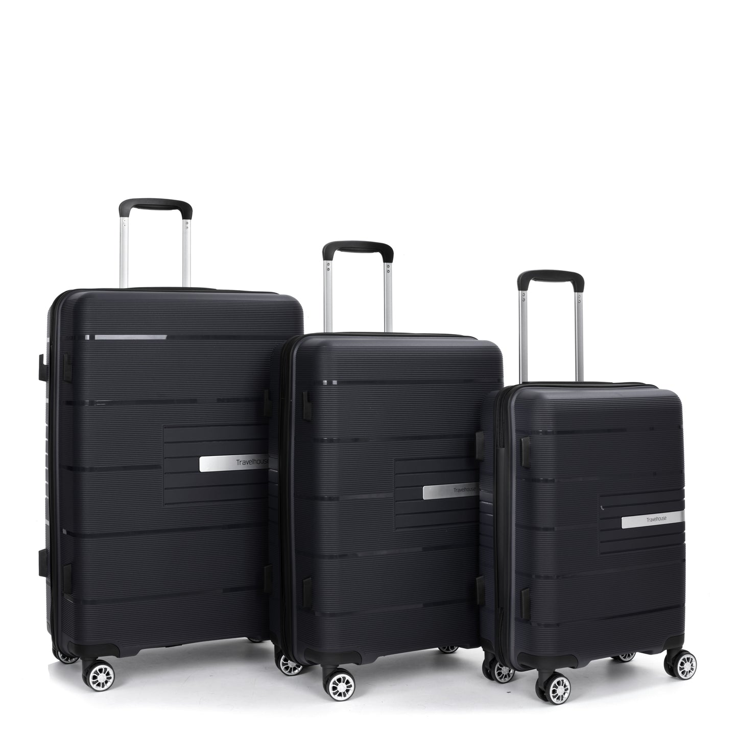 Jetera 3 - Piece Polypropylene Luggage Set – Black Hardshell with Double Spinner Wheels & TSA Lock - JUSTLIVE NESTJUSTLIVE NEST