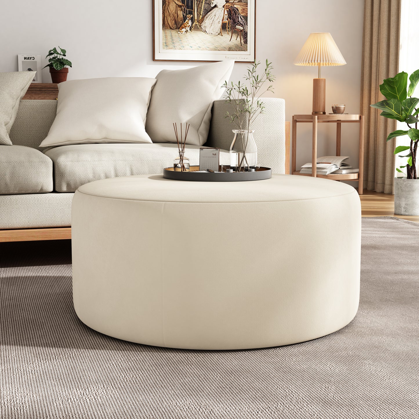 Tova Ottoman – Minimalist Seat Block in Soft Neutral Fabric