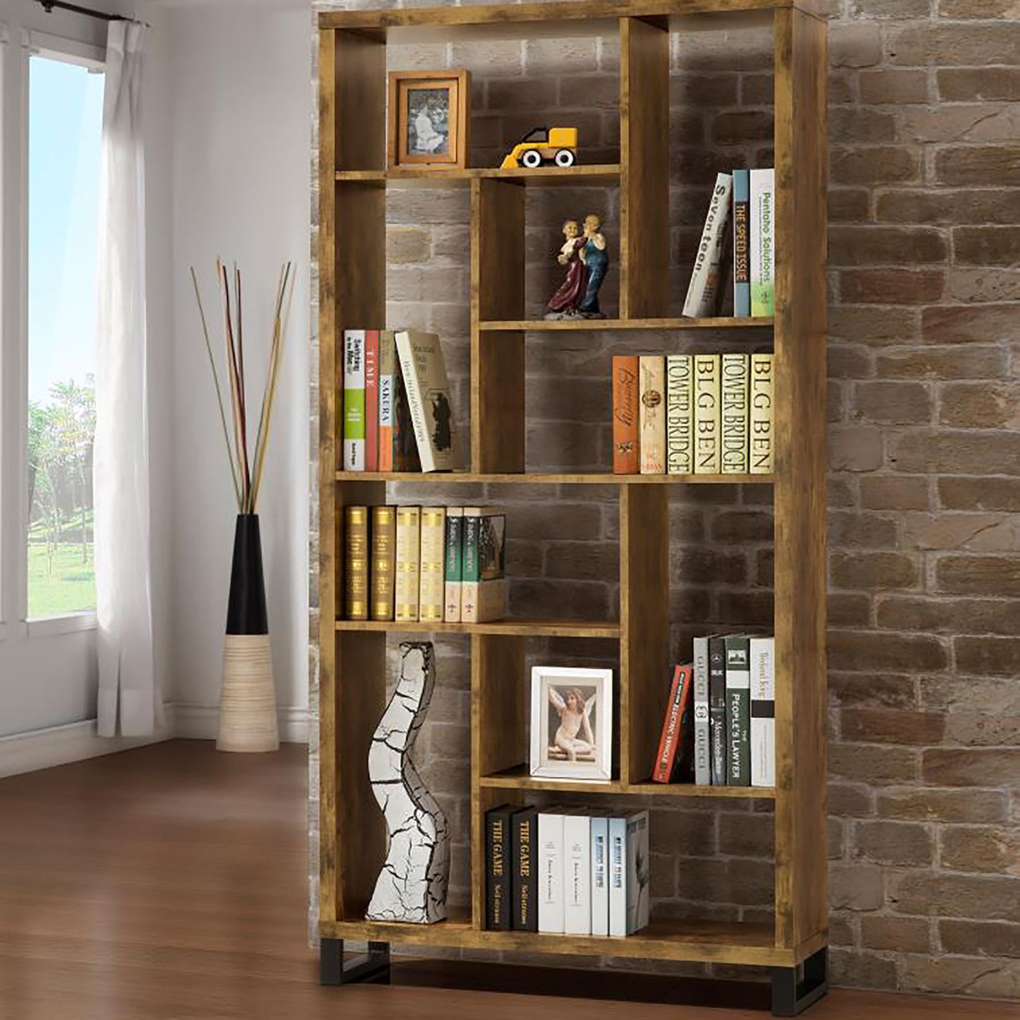 Stravyn Tower – 6-Tier Antique Nutmeg Rectangular Bookcase