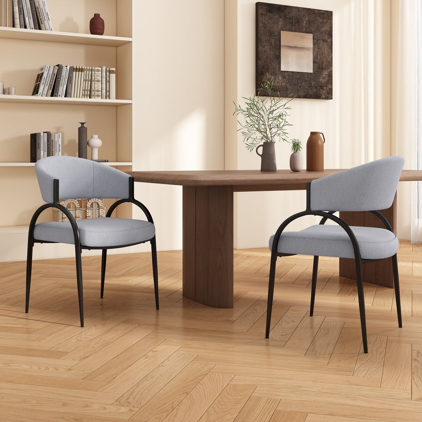 Vetra Dining Chairs – 2 Gray Upholstered Seats with Minimalist Metal Legs