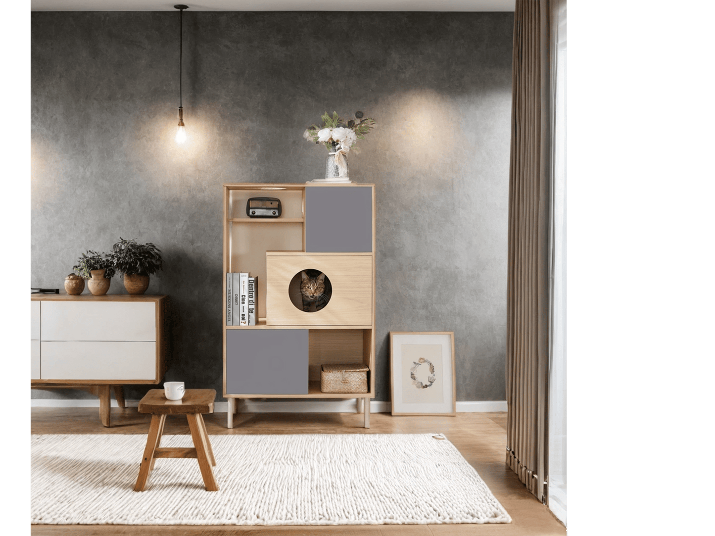 Nuvio Cat Bookcase Tower – Modern Tree - Shelf Combo with Storage & Climbing Platforms - JUSTLIVE NESTJUSTLIVE NEST