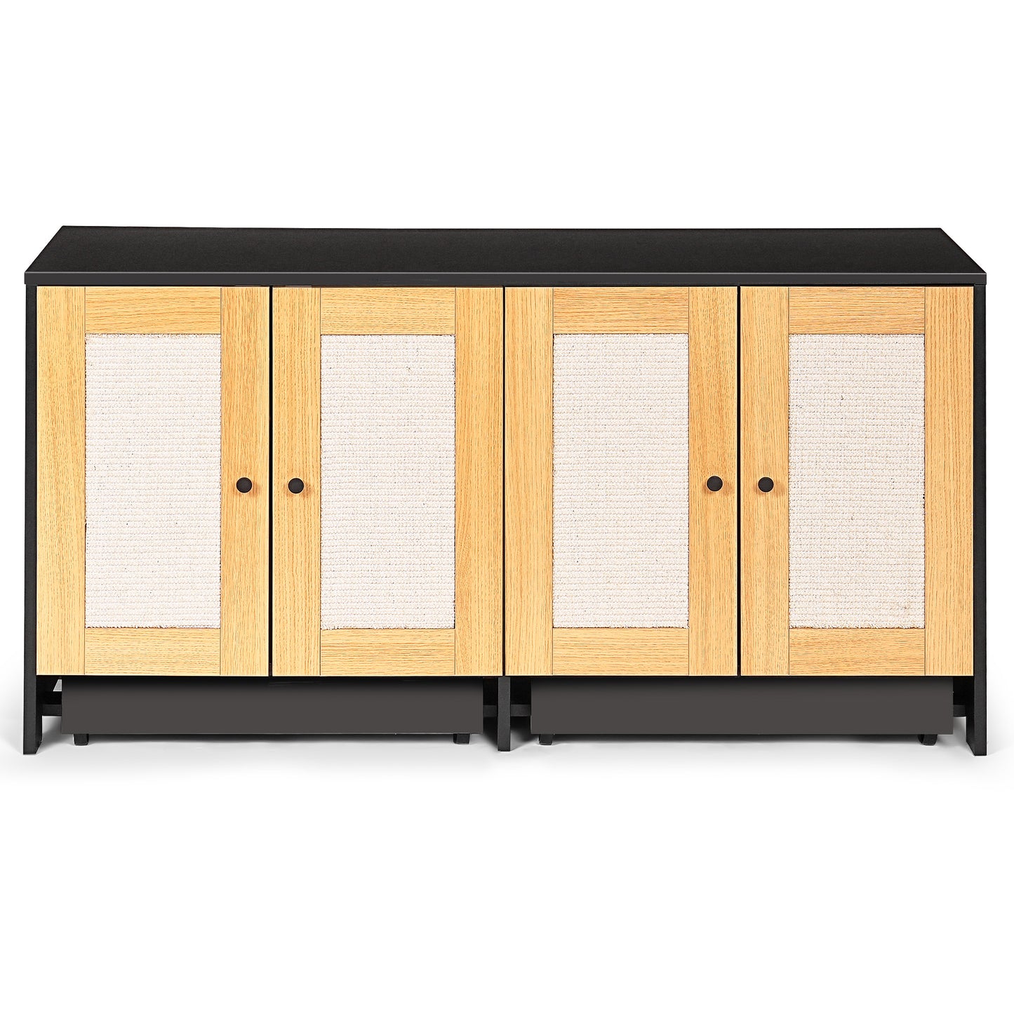 Nuvio Double Litter Enclosure – Black Hidden Cat Box Cabinet with Rattan Doors (Fits 2 Cats) - JUSTLIVE NESTJUSTLIVE NEST