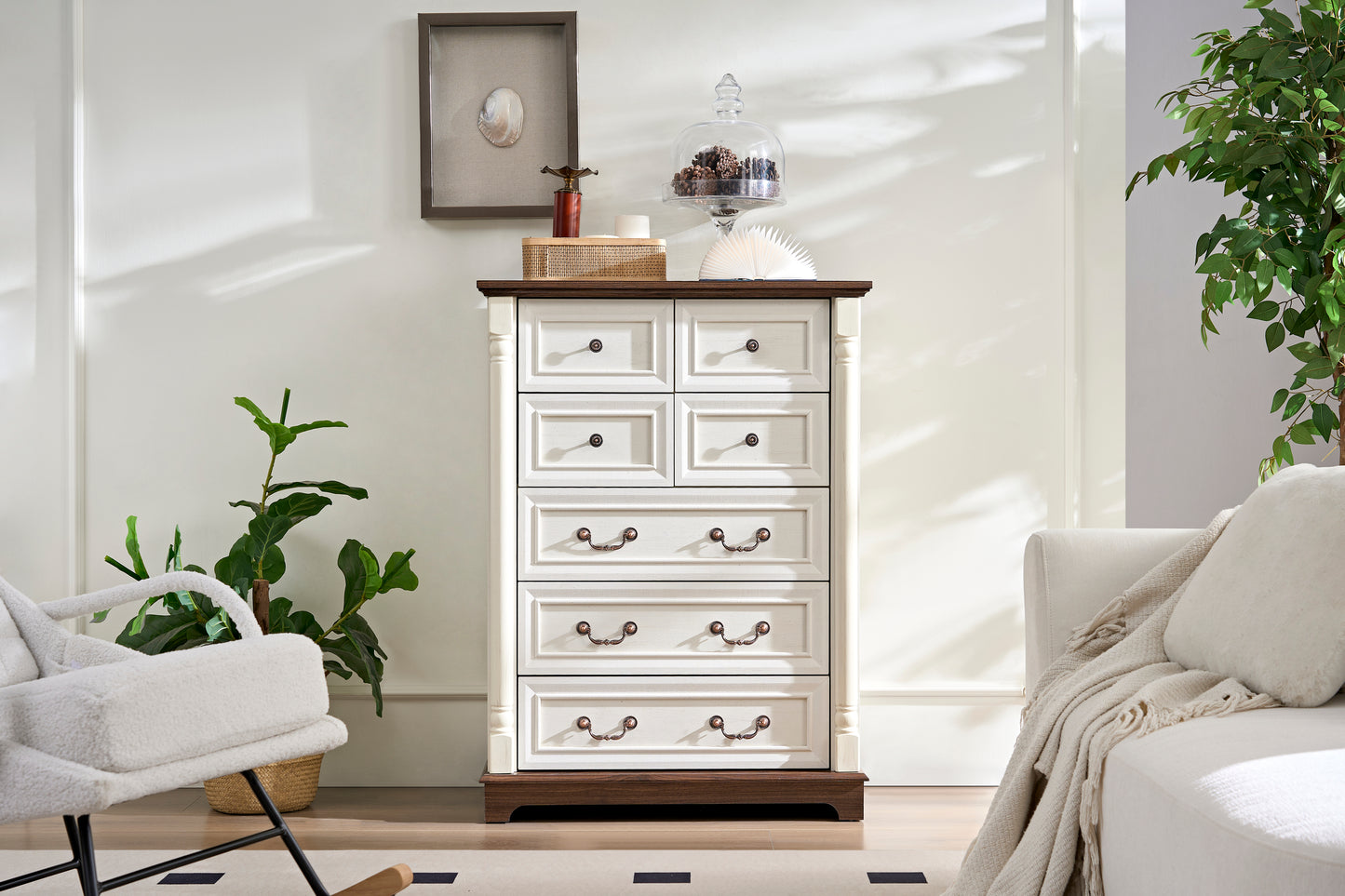Torven 7-Drawer Chest – Rustic Wood Dresser with Base Trim & Deep Storage Drawers