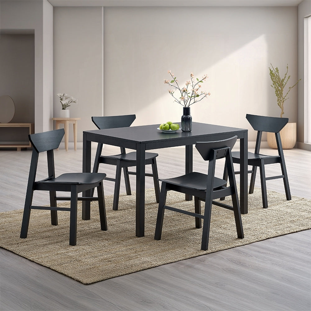 Juno 5-Piece Contemporary Dining Set – Black Finish Table with 4 Cushioned Wood Chairs