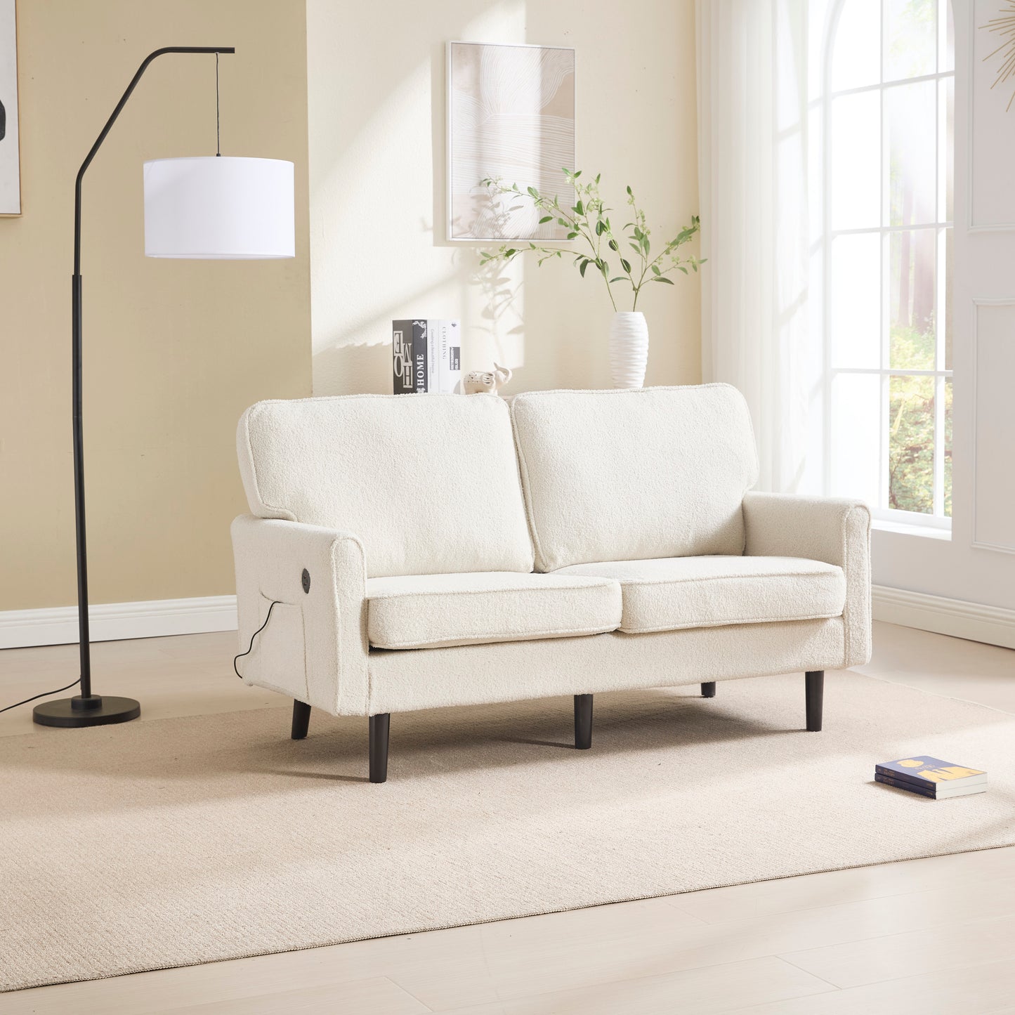 The Coolmore Haven – Stylish Beige Loveseat with USB & Removable Covers for Cozy Living