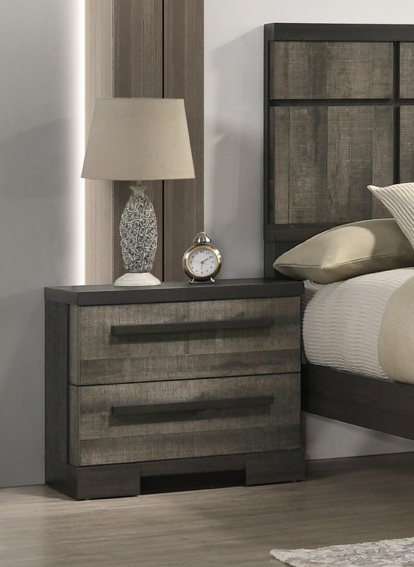 Cavrin Duo Stand – Brown-Gray 2-Drawer Nightstand with Contemporary Wood Finish