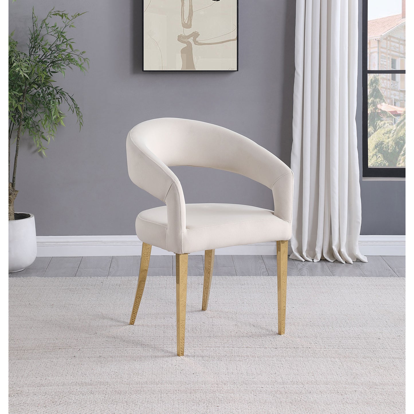 Rendina Armchairs – Set of 2 Beige Velvet Dining Seats with Cream Finish