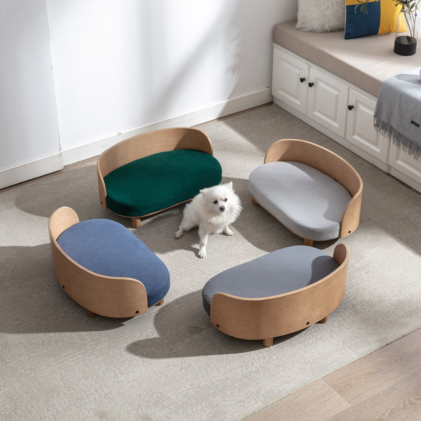 Kova Pet Sofa – Scandinavian Elevated Dog Lounger with Velvet Cushion & Walnut Wood Frame - JUSTLIVE NESTJUSTLIVE NEST