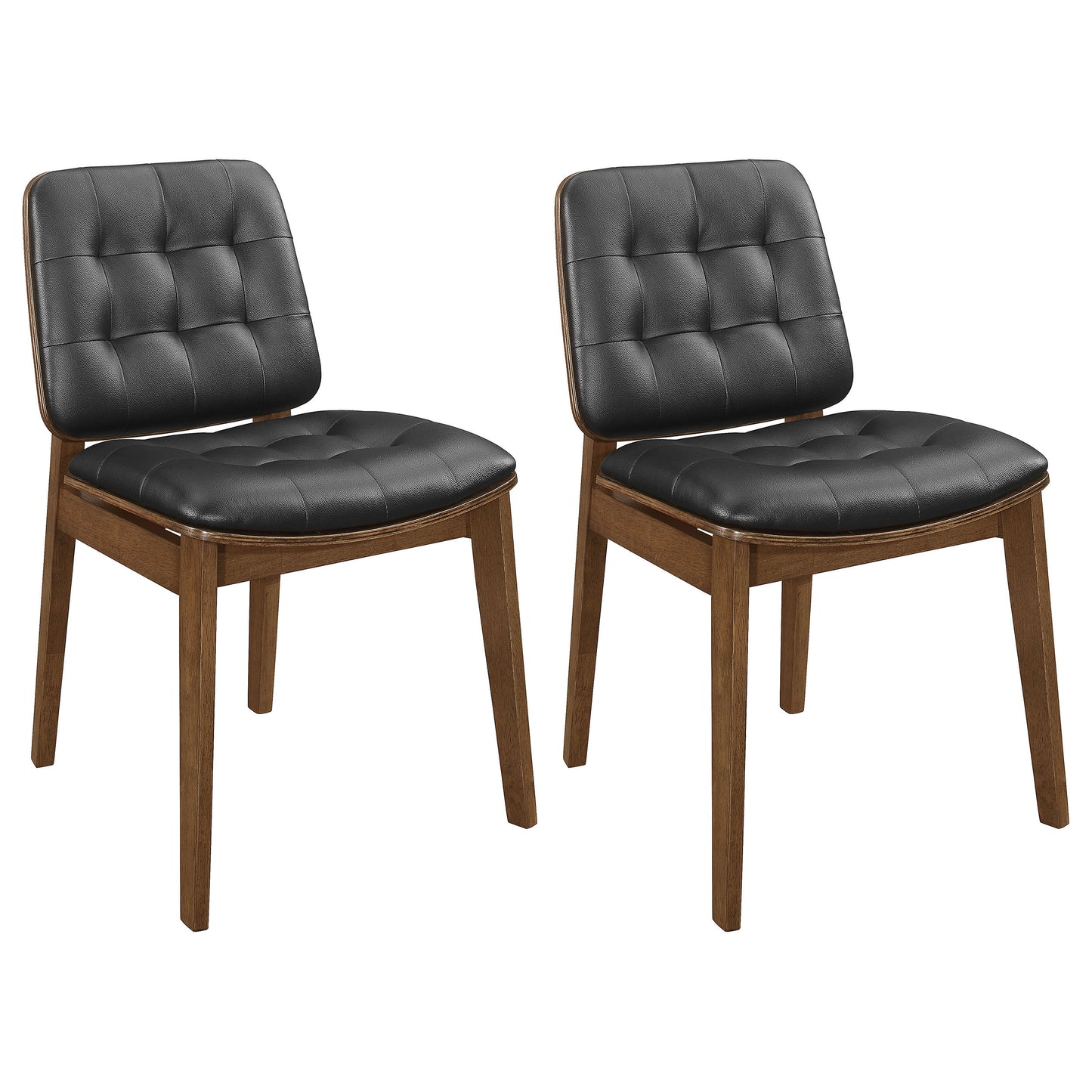 Zentra Dining Chairs – 2-Piece Black Leatherette Seats with Walnut Frames