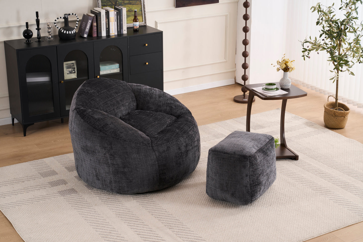 Cheno Bean Chair – Grey Chenille Bean Sofa with Relaxed Lounging Support