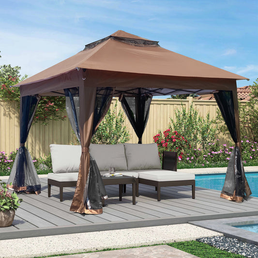 Aurelia 13x10' Soft - Top Gazebo – Backyard Pavilion with Ventilated Roof & Netting (Brown Canopy) - JUSTLIVE NESTJUSTLIVE NEST