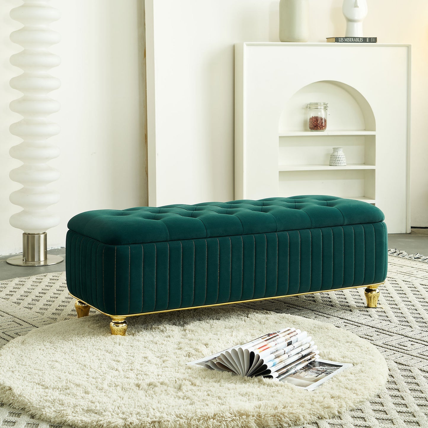 Glorenta Bench – Emeraldvelvet Wrap, Auragild Trim & HiddenNest Core