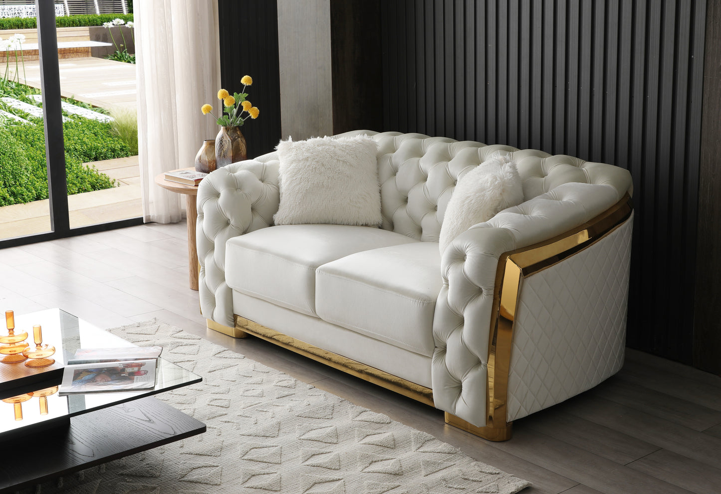 NestEdge ‘IvoryNest” Loveseat – Soft Upholstered Comfort | Cozy Modern Lounge