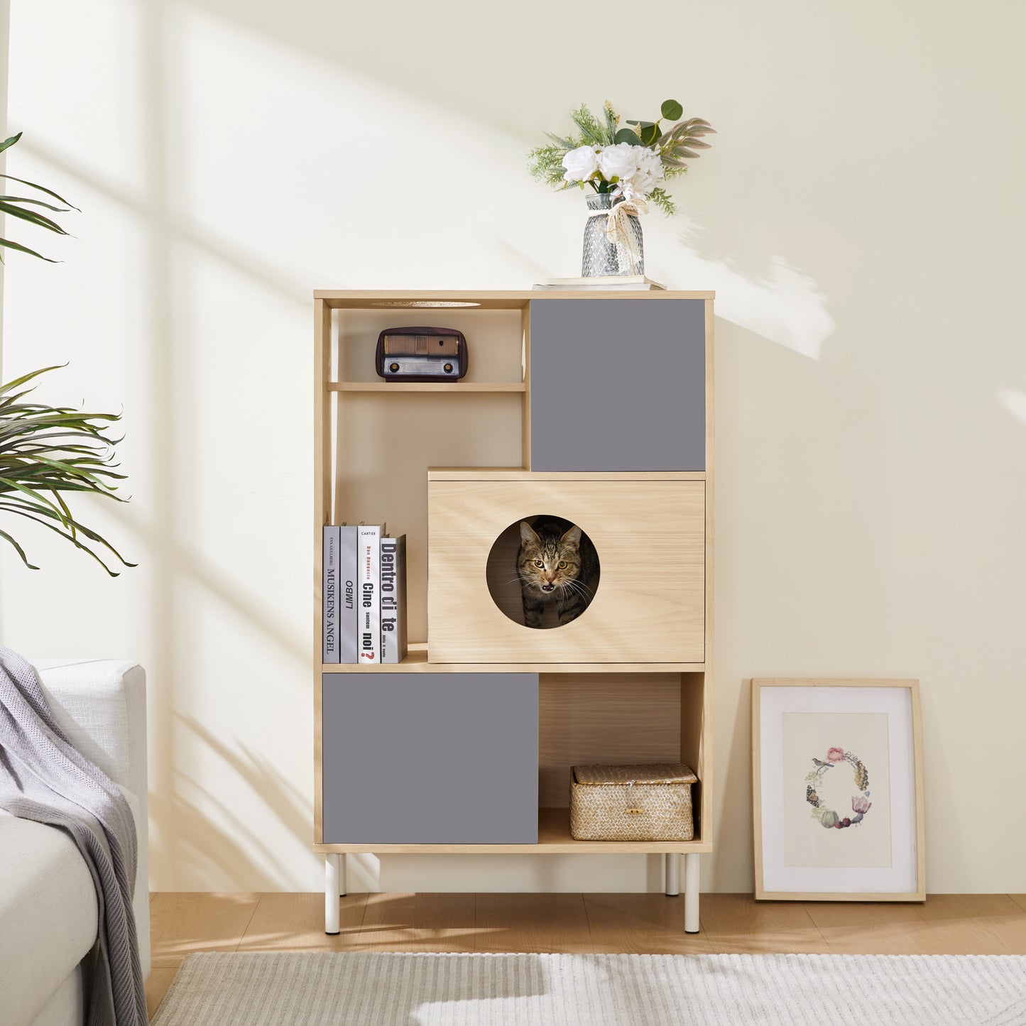 Nuvio Cat Bookcase Tower – Modern Tree - Shelf Combo with Storage & Climbing Platforms - JUSTLIVE NESTJUSTLIVE NEST