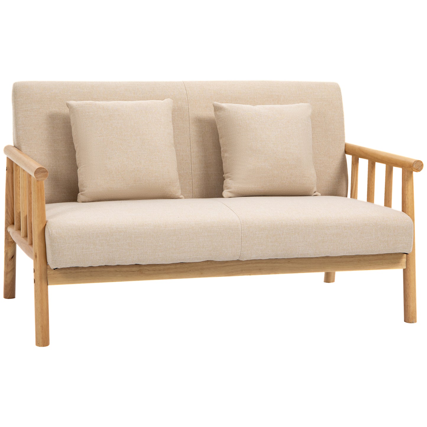 Modomi™ 48' Compact Loveseat – Upholstered 2-Seater Sofa with Wood Legs & Throw Pillow, Beige