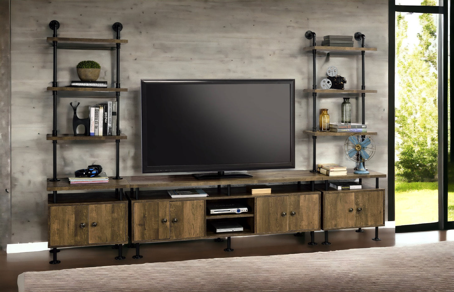Ensata Console – Rustic Oak & Black Finish TV Stand