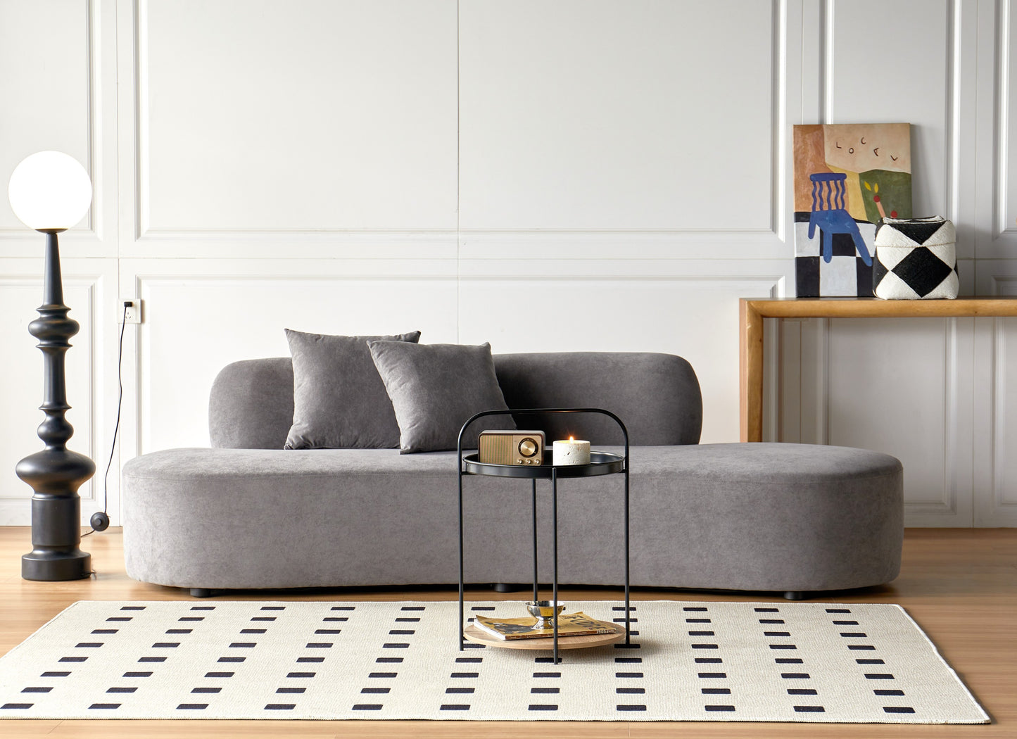 90' Curved Sofa with Throw Pillows, 4 Seater Luxury Velvet Couch with Half Moon Design and High-Density Foam, Ideal for Modern Living Room, Office & Apartment, Grey