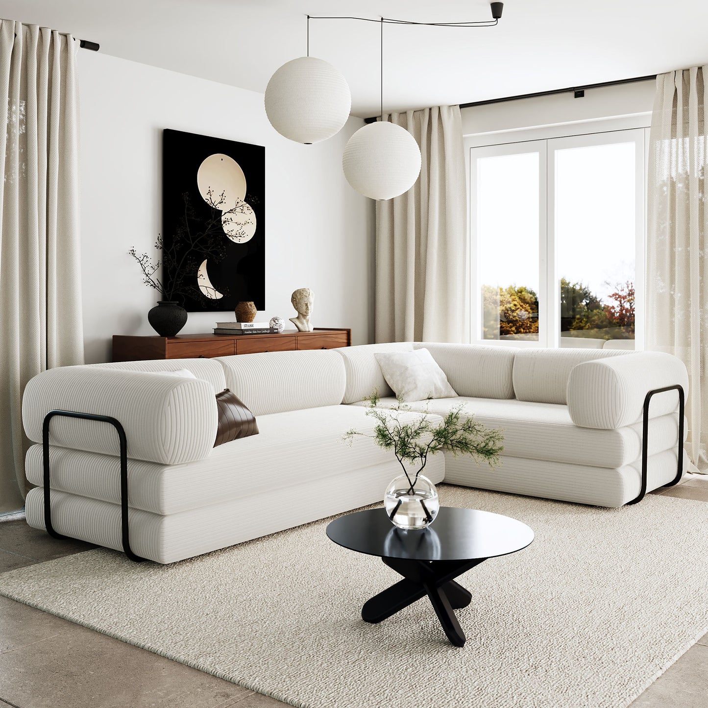 JUSTLIVE NEST® Velvyn Modular Sofa Bed – Corduroy L-Shape Sleeper for Apartments & Compact Living Rooms