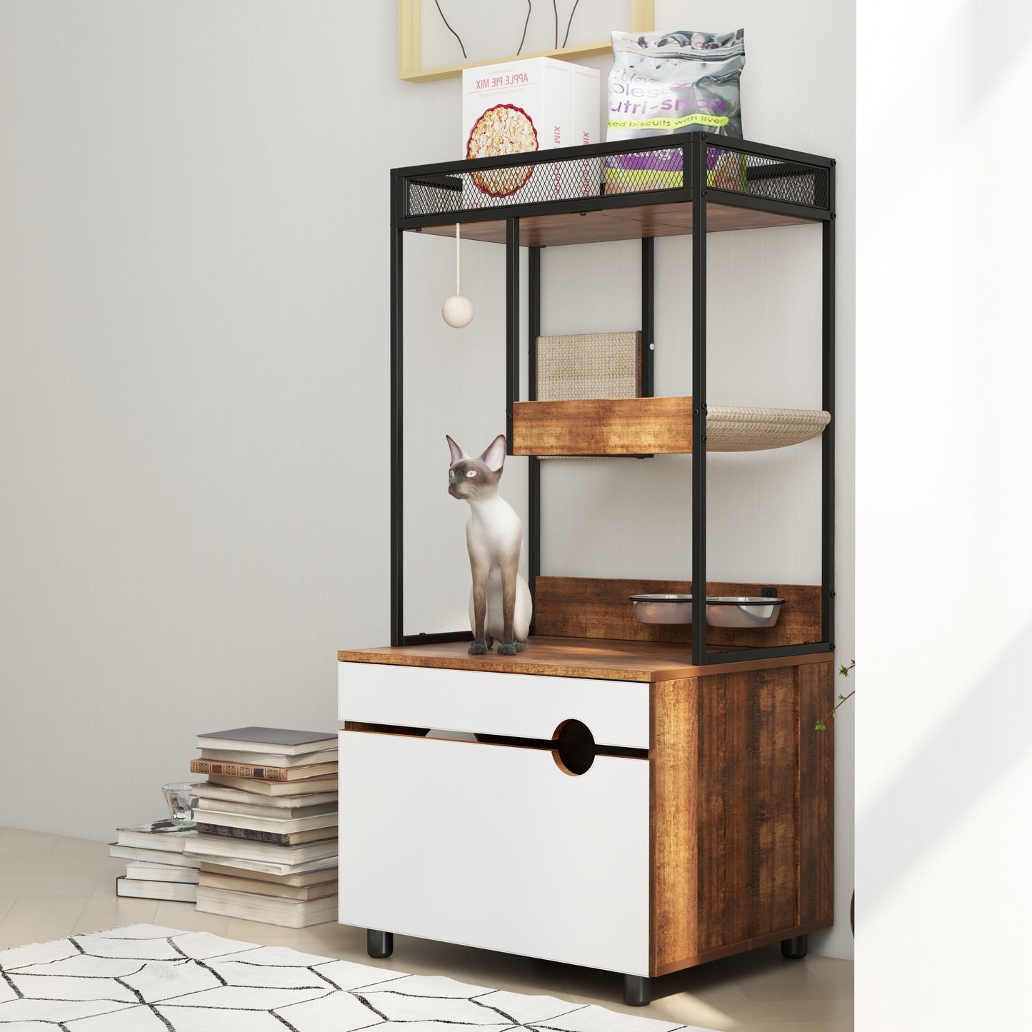 Nuvio Cat Tower Enclosure – Multi - Level Tree with Integrated Hidden Litter Cabinet & Climbing Zones - JUSTLIVE NESTJUSTLIVE NEST