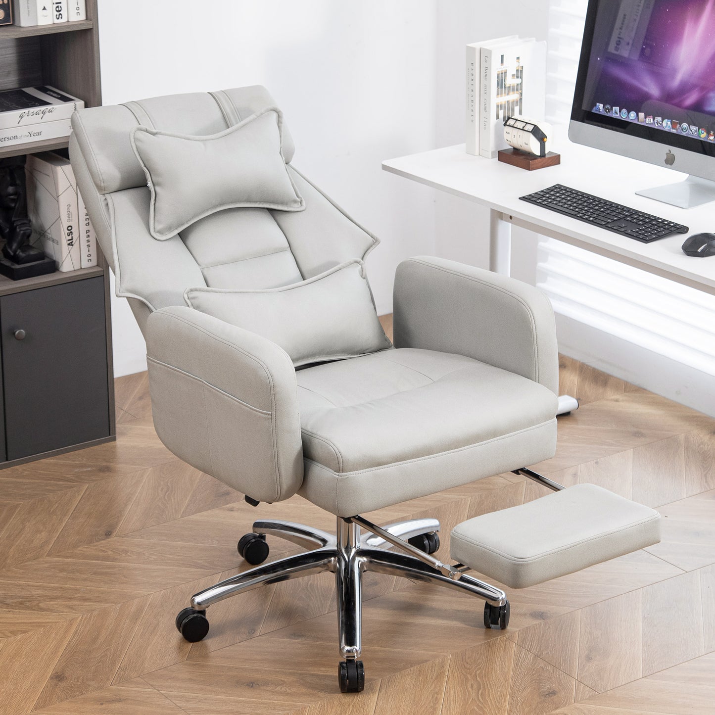 Techrest Ergo Chair – Gray Reclining PU Leather Boss Chair with Lumbar Support